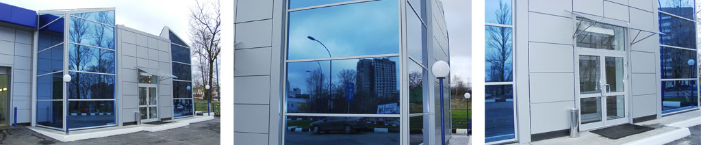 Остекление фасадов магазинов большими стеклопакетами Лыткарино